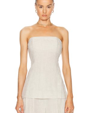 GRLFRND Linen Strapless Tunic Top in Natural Linen - Beige. Size L (also in M, XL, XS, XXS).