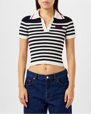 GUCCI Cotton And Viscose Rib Polo Top - Blue