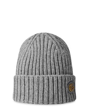 GUCCI Wool Cashmere Hat With Double G - Grey