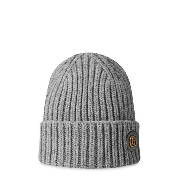 GUCCI Wool Cashmere Hat With Double G - Grey