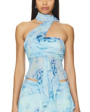 GUIZIO Chiffon Wrap Around Top in Blue. Size XXS.