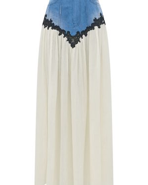 Gabriela Hearst - Leigh Lace-Trimmed Cotton-Linen Denim Maxi Skirt - Light Blue - IT 40 - Moda Operandi