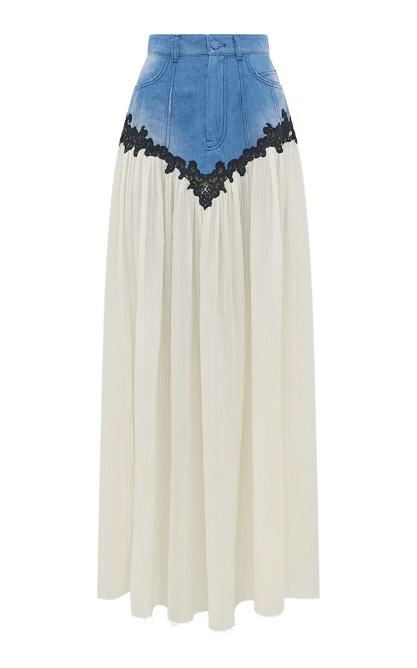 Gabriela Hearst - Leigh Lace-Trimmed Cotton-Linen Denim Maxi Skirt - Light Blue - IT 40 - Moda Operandi