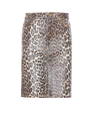 Ganni Foil Print Denim Leopard Skirt