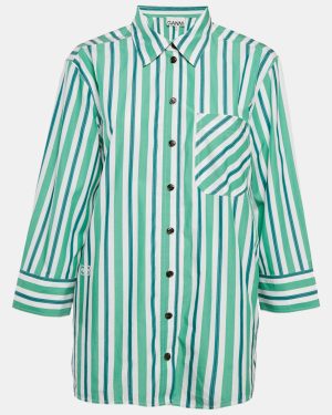 Ganni Green Striped Cotton Button Front Oversized Shirt S
