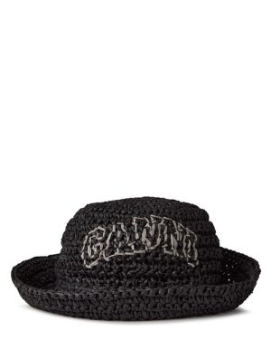 Ganni Logo Straw Hat - Black