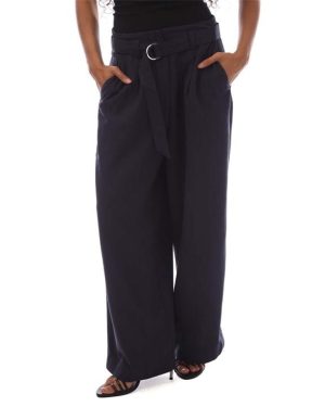 Gant Wide Cropped Belted Pants - Blue