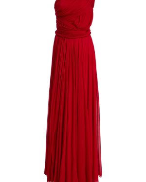 Giambattista Valli - Asymmetric Jersey Voile Dress - Red - IT 36 - Only At Moda Operandi
