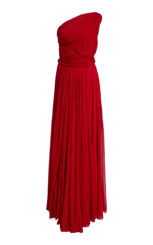 Giambattista Valli - Asymmetric Jersey Voile Dress - Red - IT 36 - Only At Moda Operandi