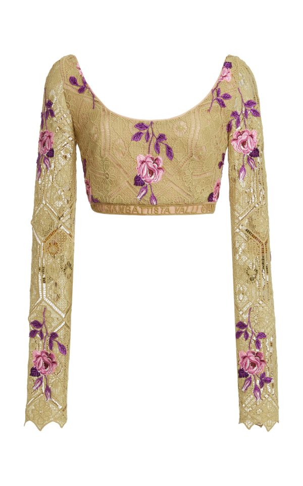 Giambattista Valli - Embroidered Macrame Crop Top - Green - IT 38 - Moda Operandi