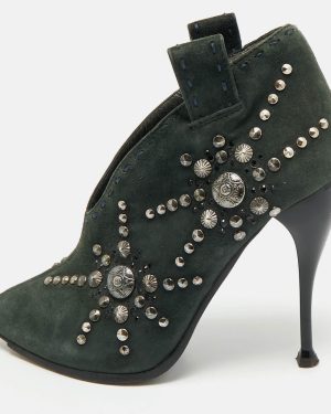 Giuseppe Zanotti Green Suede Studded Ankle Length Boots Size 35.5