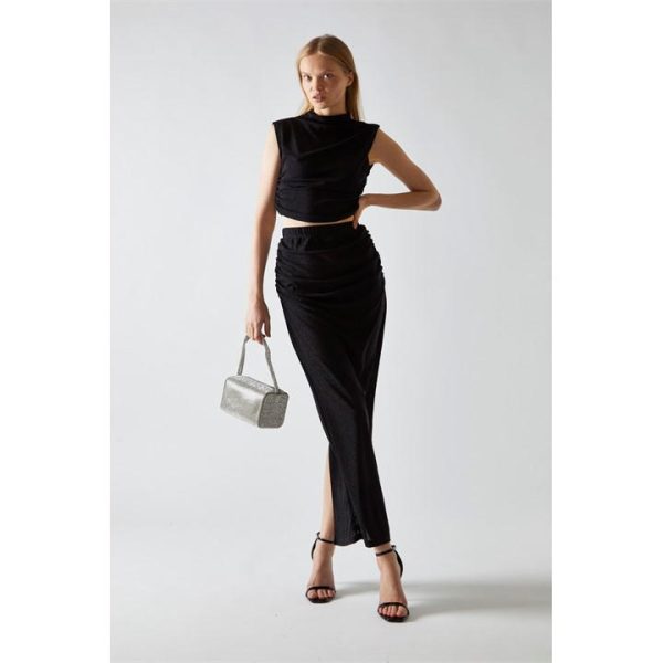 Glamorous Black-Glitter High-neck Crop-Top