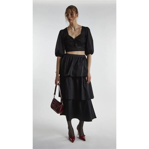 Glamorous Black Tiered Midi Skirt