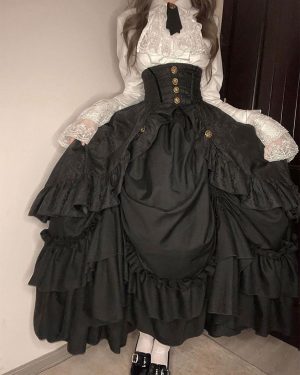 Gothic Lolita Elegant Skirt SK Ruffles Eternal Night Tiered Ruffles Black Jacquard Lolita Skirt
