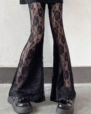 Gothic Lolita Pant Black Lace Flared Lolita Trousers