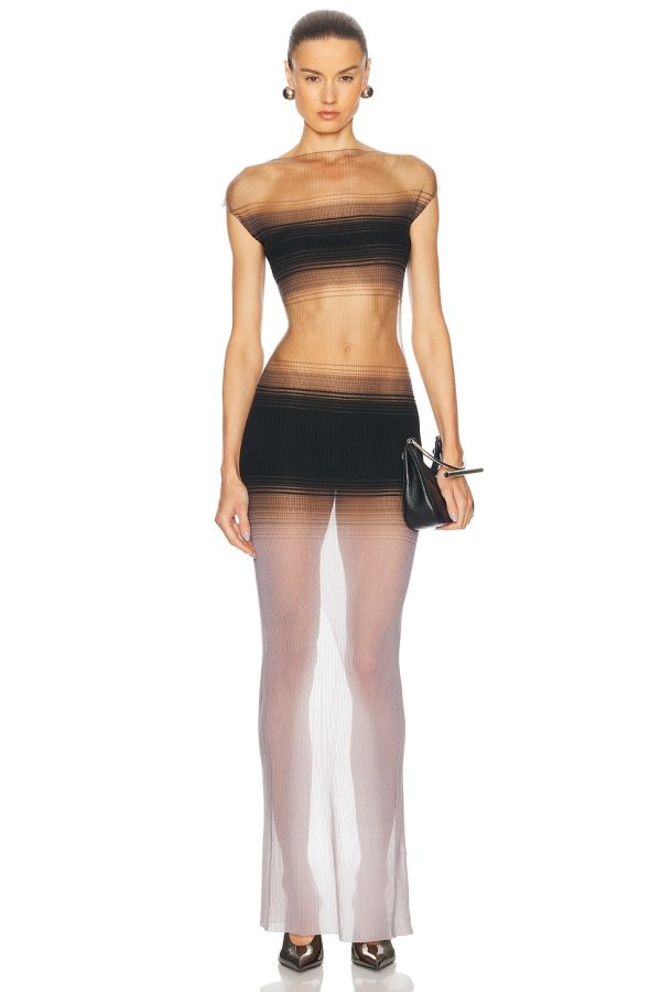 Grace Ling Censor Knit Bodycon Dress in Fume - Neutral,Black. Size L/XL (also in M/L).