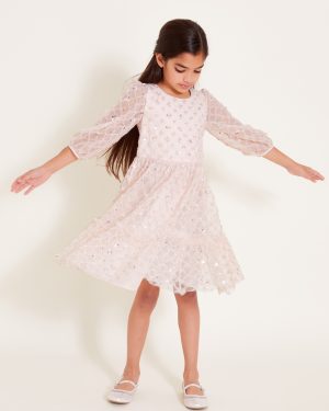 Gracie Long Sleeve Beaded Tunic Dress Pink