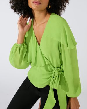 Green Cape Detail Wrap Top