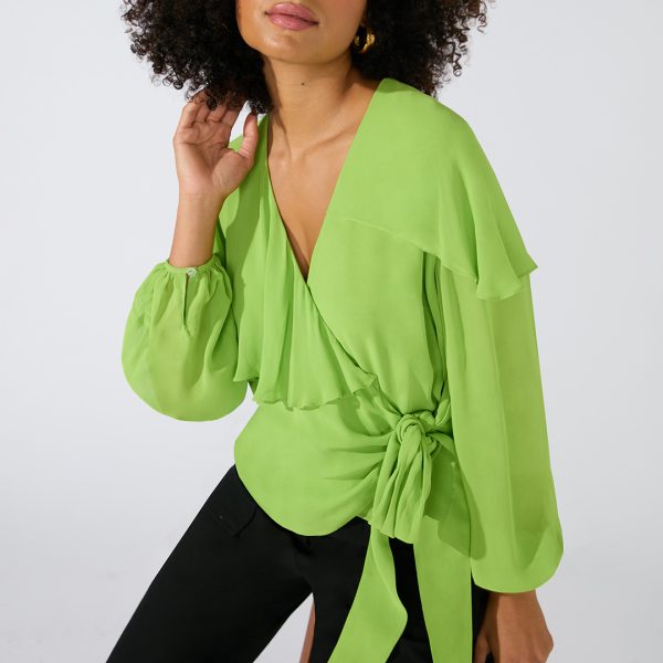 Green Cape Detail Wrap Top