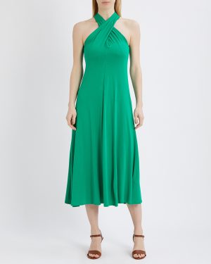 Green Halter Neck Jersey Midi Dress