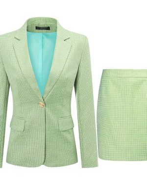 (Green, M) Allthemen Womens 2-Piece Business Office One Button Check Blazer and Skirt