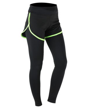 (Green, M) Women's Gym Sport Yoga Leggings Fake Two Piece Slim Full Length Pants