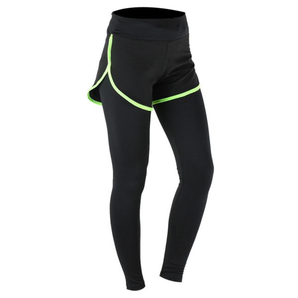 (Green, M) Women's Gym Sport Yoga Leggings Fake Two Piece Slim Full Length Pants