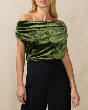 Green Ripple Velvet Bardot Top