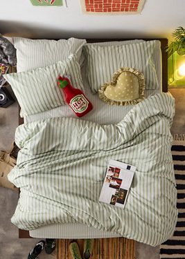 Green Shirt Stripe Duvet Set - Green Single at Urban Outfitters