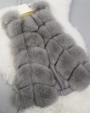 (Grey, L) Women Faux Fur Waistcoat Gilet Body Warmer Sleeveless Jacket Coat_y S