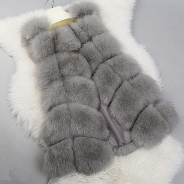 (Grey, L) Women Faux Fur Waistcoat Gilet Body Warmer Sleeveless Jacket Coat_y S