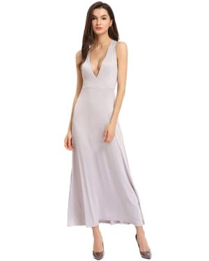 (Grey, M) Women Spaghetti Strap Sleeveless Hollow Out Backless Dress Summer Casual