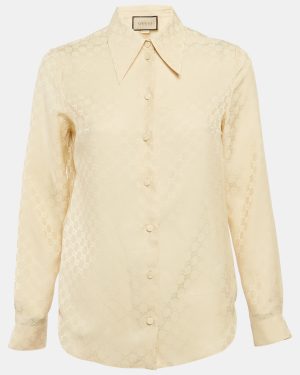 Gucci Beige GG Silk Crepe Button Front Shirt XS