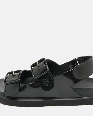 Gucci Black Glossy Rubber Double G Buckle Flat Sandals Size 37