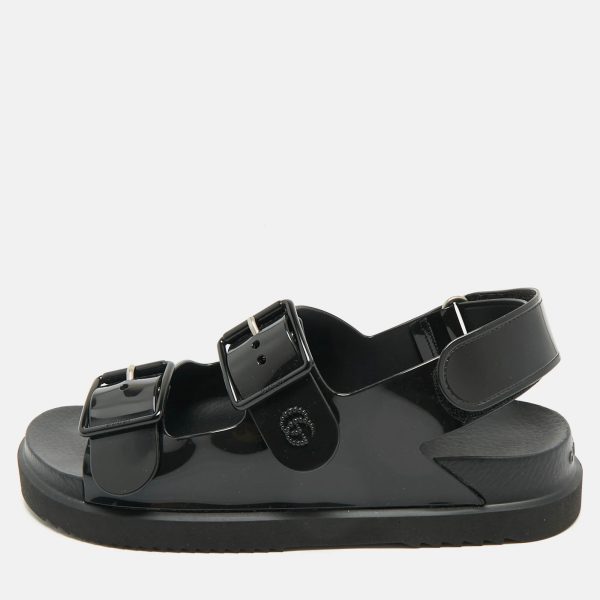 Gucci Black Glossy Rubber Double G Buckle Flat Sandals Size 37
