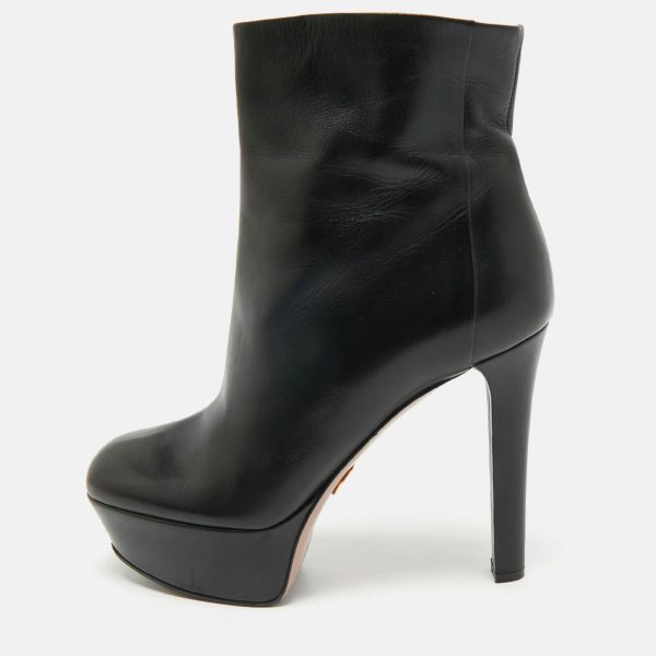 Gucci Black Leather Ankle Length Platform Boots Size 38