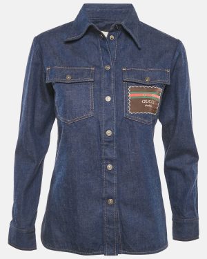 Gucci Blue Vintage Logo Patch Work Denim Shirt S