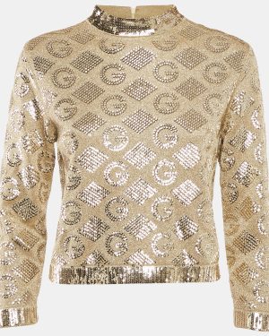 Gucci Gold Sequined Lurex Knit Long Sleeve Top M