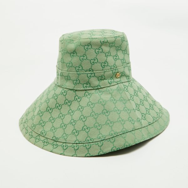 Gucci Green GG Canvas Wide Brim Hat L