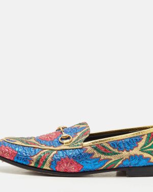 Gucci Multicolor Brocade Fabric Jordaan Loafers Size 38.5