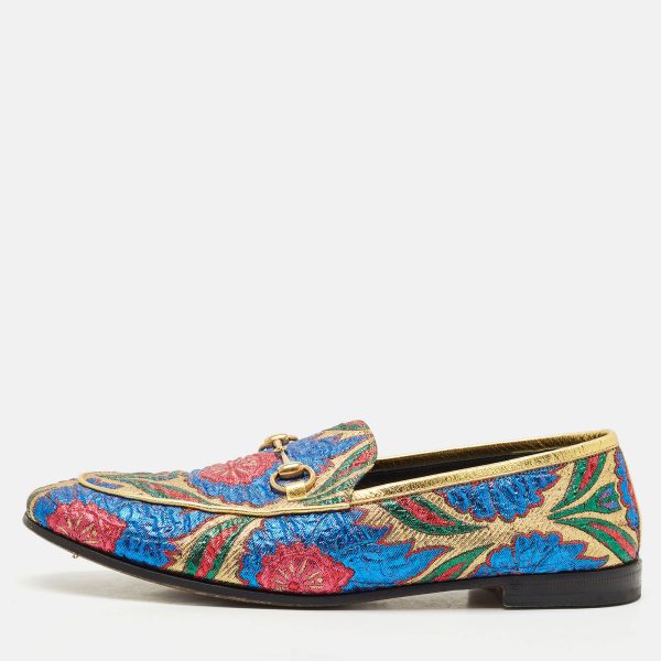 Gucci Multicolor Brocade Fabric Jordaan Loafers Size 38.5