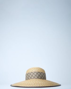 Gucci Straw Wide Brim Hat With Gg Bow - Woman Hats Beige M