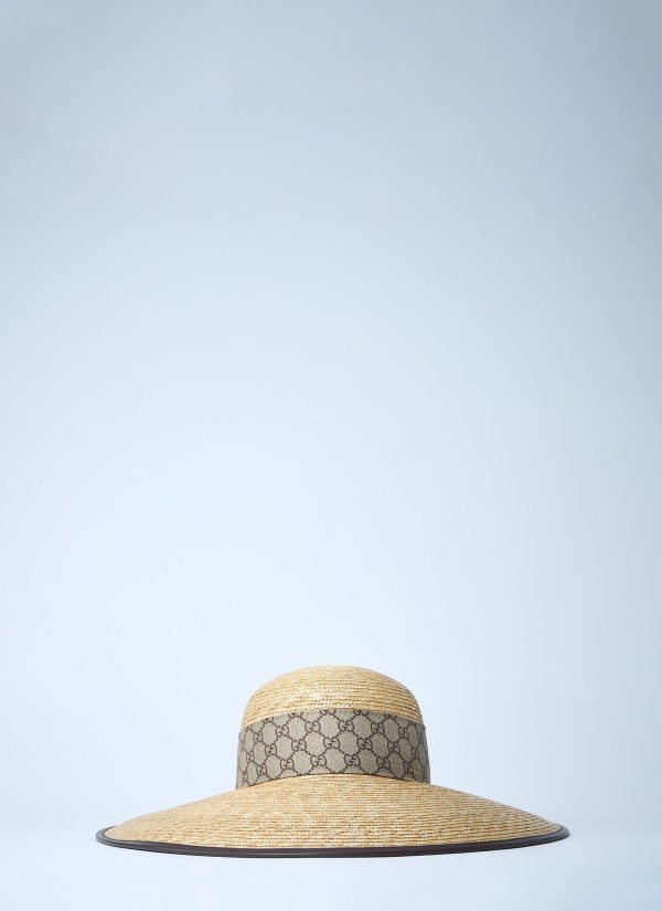 Gucci Straw Wide Brim Hat With Gg Bow - Woman Hats Beige M