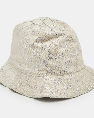 Gucci White GG Lamé Wool Bucket Hat M