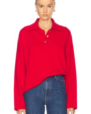 Guest In Residence X Revolve Everyday Polo Top in True Red - Red. Size L (also in M, S, XS).
