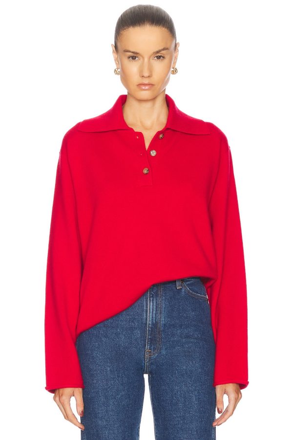 Guest In Residence X Revolve Everyday Polo Top in True Red - Red. Size L (also in M, S, XS).