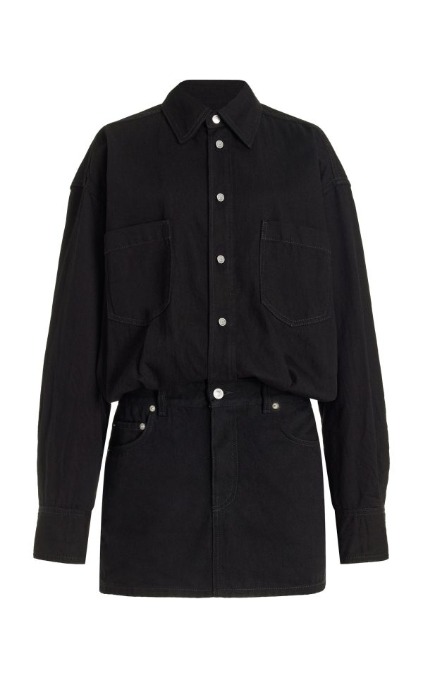 HAIKURE - Tatum Denim Shirt-Skirt Combo Mini Dress - Black - S - Moda Operandi