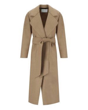 HARRIS WHARF LONDON CAMEL COAT WITH BELT