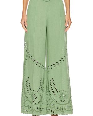 HEMANT AND NANDITA Flared Pants With Buckle Belt in Green. Size XL, XS, XXS.