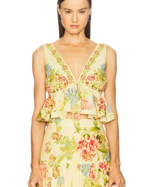 HEMANT AND NANDITA Peplum Top in Lemon. Size M, S, XL, XS.